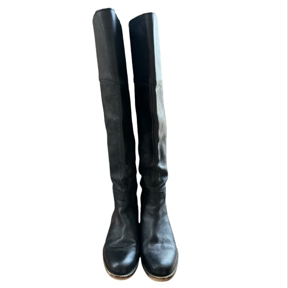 Franco Sarto Tall Black Leather Battina Knee-High Heeled Boots, Women’s Size 6.5